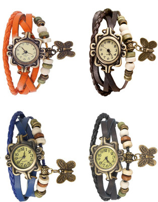 

NS18 Vintage Butterfly Rakhi Combo of 4 Orange, Blue, Brown And Black Watch - For Women