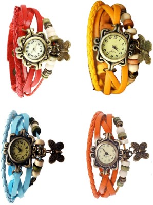 NS18 Vintage Butterfly Rakhi Combo of 4 Red, Sky Blue, Yellow And Orange Analog Watch  - For Women   Watches  (NS18)