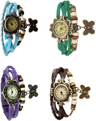 NS18 Vintage Butterfly Rakhi Combo of 4 Sky Blue, Purple, Green And Brown Analog Watch  - For Women   Watches  (NS18)