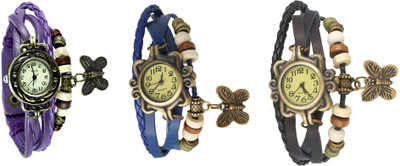 

Kissu Vintage Rakhi Watch Combo of 3 Purple, Blue And Black Watch - For Women