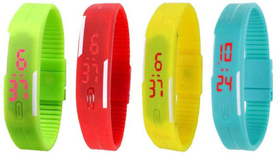 

NS18 Silicone Led Magnet Band Watch Combo of 4 Green, Red, Yellow And Sky Blue Watch - For Couple