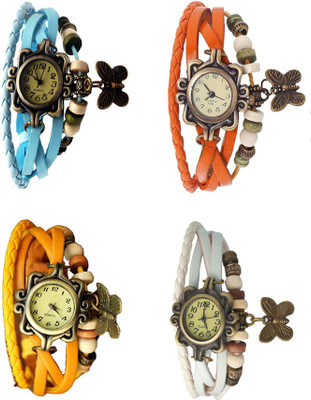 

Kissu Vintage Rakhi Combo of 4 Sky Blue, Yellow, Orange And White Watch - For Women