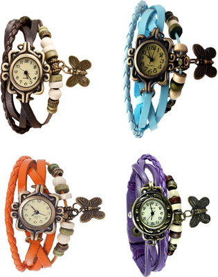 

Kissu Vintage Rakhi Combo of 4 Brown, Orange, Sky Blue And Purple Watch - For Women