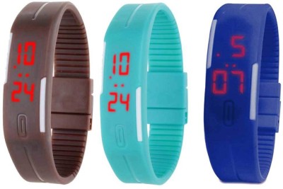 NS18 Silicone Led Magnet Band Combo of 3 Brown, Sky Blue And Blue Digital Watch  - For Boys & Girls   Watches  (NS18)