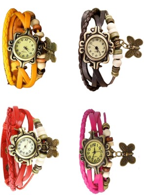 NS18 Vintage Butterfly Rakhi Combo of 4 Yellow, Red, Brown And Pink Analog Watch  - For Women   Watches  (NS18)