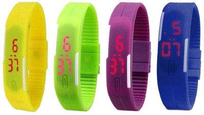 NS18 Silicone Led Magnet Band Combo of 4 Yellow, Green, Purple And Blue Digital Watch  - For Boys & Girls   Watches  (NS18)