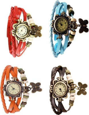 NS18 Vintage Butterfly Rakhi Combo of 4 Red, Orange, Sky Blue And Brown Analog Watch  - For Women   Watches  (NS18)
