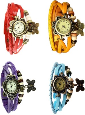 NS18 Vintage Butterfly Rakhi Combo of 4 Red, Purple, Yellow And Sky Blue Analog Watch  - For Women   Watches  (NS18)