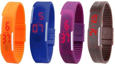 NS18 Silicone Led Magnet Band Combo of 4 Orange, Blue, Purple And Brown Digital Watch  - For Boys & Girls   Watches  (NS18)