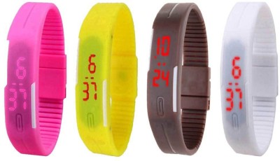 NS18 Silicone Led Magnet Band Combo of 4 Pink, Yellow, Brown And White Digital Watch  - For Boys & Girls   Watches  (NS18)