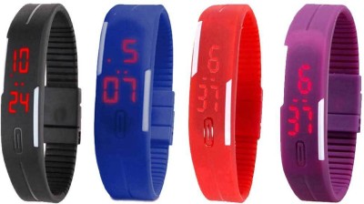 NS18 Silicone Led Magnet Band Watch Combo of 4 Black, Blue, Red And Purple Digital Watch  - For Couple   Watches  (NS18)