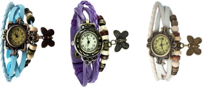 NS18 Vintage Butterfly Rakhi Watch Combo of 3 Sky Blue, Purple And White Analog Watch  - For Women   Watches  (NS18)