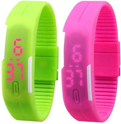 NS18 Silicone Led Magnet Band Set of 2 Green And Pink Digital Watch  - For Boys & Girls   Watches  (NS18)