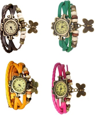 NS18 Vintage Butterfly Rakhi Combo of 4 Brown, Yellow, Green And Pink Analog Watch  - For Women   Watches  (NS18)