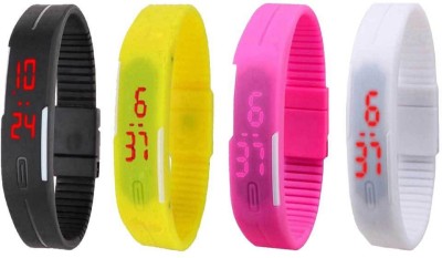 NS18 Silicone Led Magnet Band Combo of 4 Black, Yellow, Pink And White Digital Watch  - For Boys & Girls   Watches  (NS18)