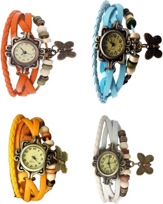 NS18 Vintage Butterfly Rakhi Combo of 4 Orange, Yellow, Sky Blue And White Analog Watch  - For Women   Watches  (NS18)