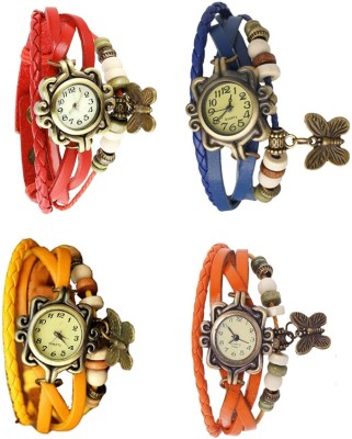 NS18 Vintage Butterfly Rakhi Combo of 4 Red, Yellow, Blue And Orange Analog Watch  - For Women   Watches  (NS18)