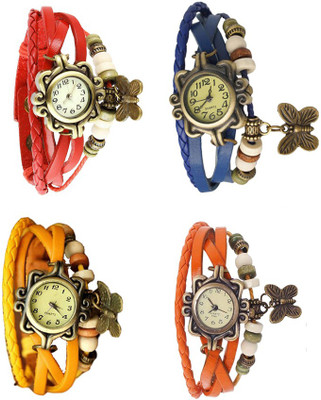

Kissu Vintage Rakhi Combo of 4 Red, Yellow, Blue And Orange Watch - For Women