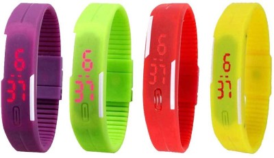 NS18 Silicone Led Magnet Band Combo of 4 Purple, Green, Red And Yellow Watch  - For Boys & Girls   Watches  (NS18)