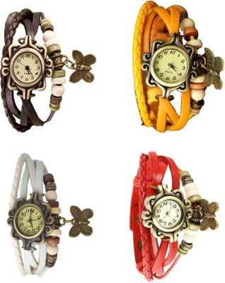NS18 Vintage Butterfly Rakhi Combo of 4 Brown, White, Yellow And Red Analog Watch  - For Women   Watches  (NS18)