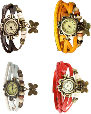 View NS18 Vintage Butterfly Rakhi Combo of 4 Brown, White, Yellow And Red Analog Watch  - For Women Wrist Watches Price Online(NS18)