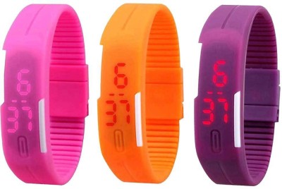 NS18 Silicone Led Magnet Band Combo of 3 Pink, Orange And Purple Digital Watch  - For Boys & Girls   Watches  (NS18)