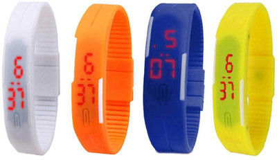 

NS18 Silicone Led Magnet Band Combo of 4 White, Orange, Blue And Yellow Watch - For Boys & Girls