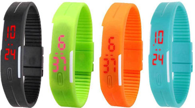 

Kissu Led Magnet Band Combo of 4 Black, Green, Orange And Sky Blue Watch - For Men & Women