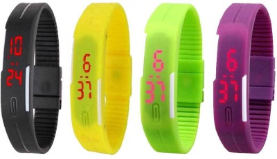 NS18 Silicone Led Magnet Band Watch Combo of 4 Black, Yellow, Green And Purple Digital Watch  - For Couple   Watches  (NS18)