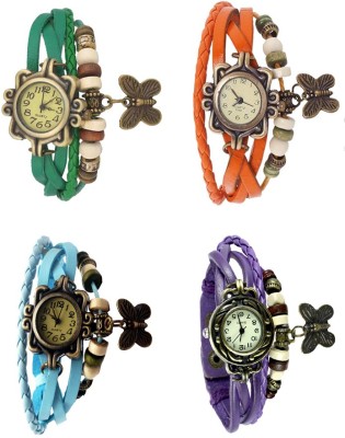 NS18 Vintage Butterfly Rakhi Combo of 4 Green, Sky Blue, Orange And Purple Analog Watch  - For Women   Watches  (NS18)