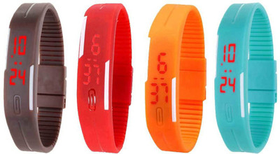NS18 Silicone Led Magnet Band Watch Combo of 4 Brown, Red, Orange And Sky Blue Watch - For Couple