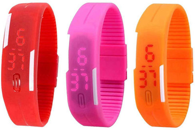 View NS18 Silicone Led Magnet Band Combo of 3 Red, Pink And Orange Digital Watch  - For Boys & Girls Wrist Watches Price Online(NS18)