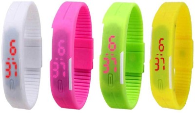NS18 Silicone Led Magnet Band Combo of 4 White, Pink, Green And Yellow Digital Watch  - For Boys & Girls   Watches  (NS18)