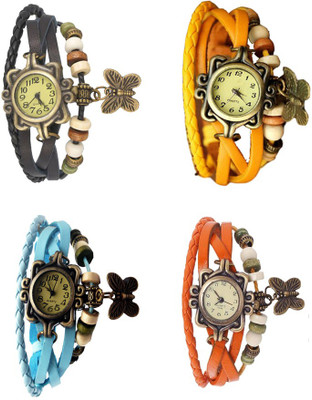 

Kissu Vintage Rakhi Combo of 4 Black, Sky Blue, Yellow And Orange Watch - For Women