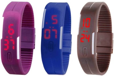 NS18 Silicone Led Magnet Band Combo of 3 Purple, Blue And Brown Digital Watch  - For Boys & Girls   Watches  (NS18)