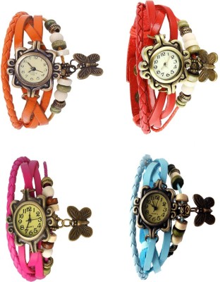 NS18 Vintage Butterfly Rakhi Combo of 4 Orange, Pink, Red And Sky Blue Analog Watch  - For Women   Watches  (NS18)
