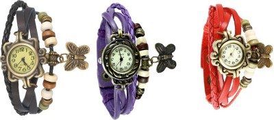 NS18 Vintage Butterfly Rakhi Watch Combo of 3 Black, Purple And Red Analog Watch  - For Women   Watches  (NS18)