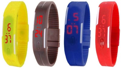 NS18 Silicone Led Magnet Band Watch Combo of 4 Yellow, Brown, Blue And Red Digital Watch  - For Couple   Watches  (NS18)