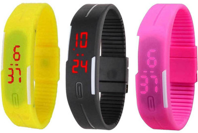 View NS18 Silicone Led Magnet Band Combo of 3 Yellow, Black And Pink Digital Watch  - For Boys & Girls Wrist Watches Price Online(NS18)