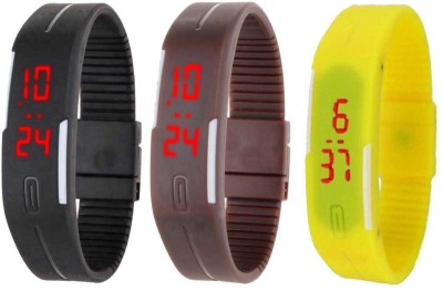 NS18 Silicone Led Magnet Band Combo of 3 Black, Brown And Yellow Digital Watch  - For Boys & Girls   Watches  (NS18)