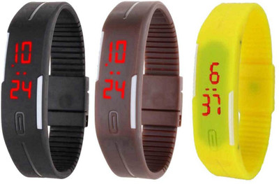 

Kissu Led Magnet Band Combo of 3 Black, Brown And Yellow Watch - For Men & Women