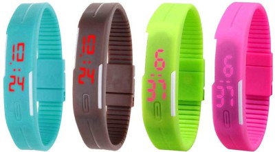 NS18 Silicone Led Magnet Band Combo of 4 Sky Blue, Brown, Green And Pink Digital Watch  - For Boys & Girls   Watches  (NS18)
