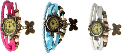 

Kissu Vintage Rakhi Combo of 3 Pink, Sky Blue And White Watch - For Women