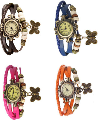 

Kissu Vintage Rakhi Combo of 4 Brown, Pink, Blue And Orange Watch - For Women