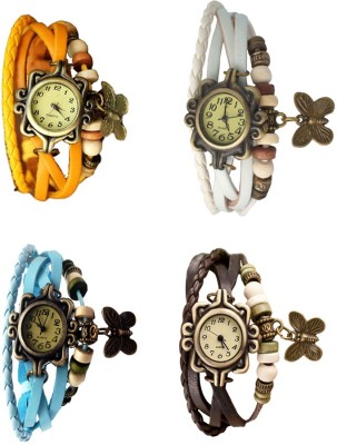NS18 Vintage Butterfly Rakhi Combo of 4 Yellow, Sky Blue, White And Brown Analog Watch  - For Women   Watches  (NS18)