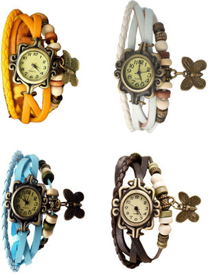 NS18 Vintage Butterfly Rakhi Combo of 4 Yellow, Sky Blue, White And Brown Analog Watch  - For Women   Watches  (NS18)