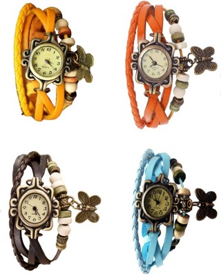 NS18 Vintage Butterfly Rakhi Combo of 4 Yellow, Brown, Orange And Sky Blue Watch  - For Women   Watches  (NS18)