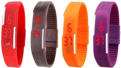 NS18 Silicone Led Magnet Band Watch Combo of 4 Red, Brown, Orange And Purple Digital Watch  - For Couple   Watches  (NS18)