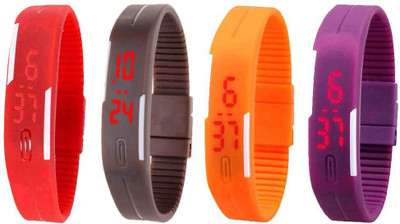 

Kissu Led Magnet Band Combo of 4 Red, Brown, Orange And Purple Watch - For Men & Women