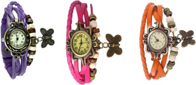 NS18 Vintage Butterfly Rakhi Watch Combo of 3 Purple, Pink And Orange Analog Watch  - For Women   Watches  (NS18)